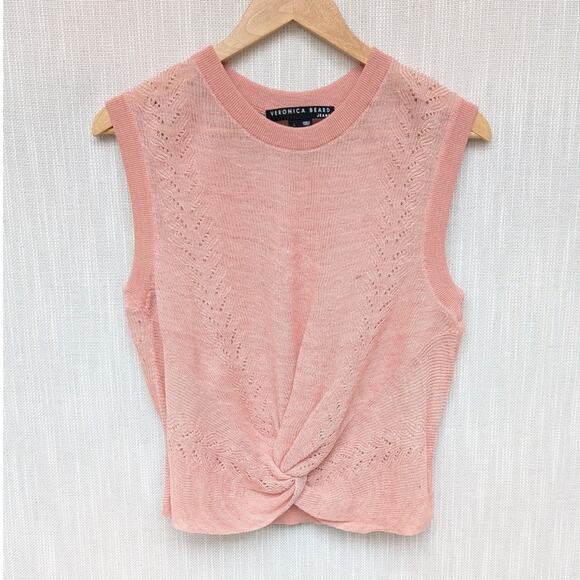 Veronica Beard Jeans Kellen Pink Knotted Linen Blend Tank Sleeveless Top, size L - Picture 2 of 8